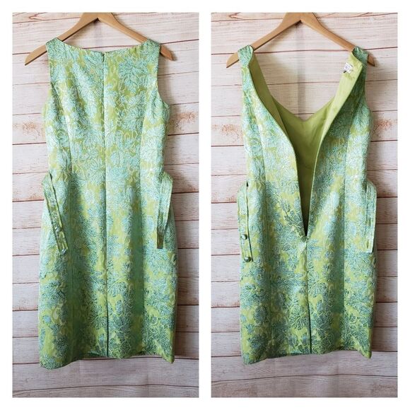 Ricki Freeman Teri Jon Floral Brocade Metallic Embellished Belt Sheath Dress - Picture 2 of 12